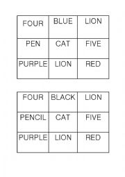 English Worksheet: bingo with words
