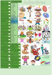 English Worksheet: Adjectives  + (Match the adjectives and the definition then the adjectives and the pictures) + key 