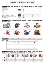 English Worksheet: School subjects