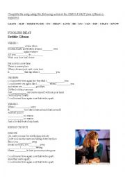 English Worksheet: Song in SIMPLE PAST - Foolish Beat (Debbie Gibson)