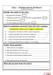 English Worksheet: Ali Baba and the forty thieves 