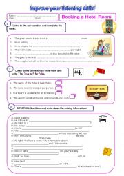 English Worksheet: LISTENING - Booking a Hotel room 