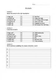English Worksheet: Animal worksheet can - cant 