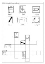 Crossword Puzzle School Objects 