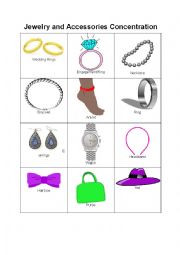 English Worksheet: Jewelry and Accessories Concentration Game