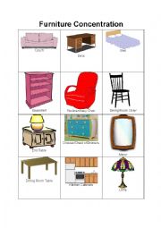 English Worksheet: Furniture Concentration Game
