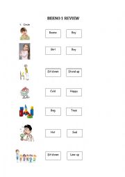 English Worksheet: Beeno 1 Review - Basic vocabulary for beginners