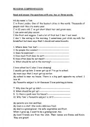 English Worksheet: READING COMPREHENSION