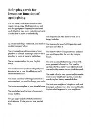 English Worksheet: Apologising - role play situations