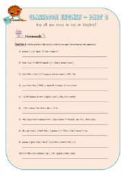 English Worksheet: Classroom English - Part 2 - HW Worksheet