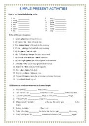 English Worksheet: Simple Present Worksheet_ affirmative, questions and negative form
