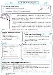 English Worksheet: Sustainable Development