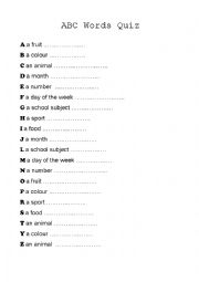English Worksheet: ABC Words Quiz