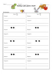 English Worksheet: Debating - Having a pet, good or bad