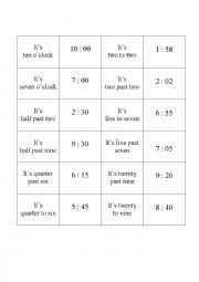 English Worksheet: MEMORY GAME : What time is it ?