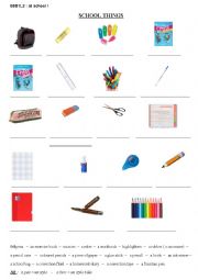 English Worksheet: school things