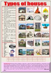 English Worksheet: Types of houses. Pictionary + definitions + Questions + KEY 