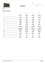 English Worksheet: Find the correct spelling