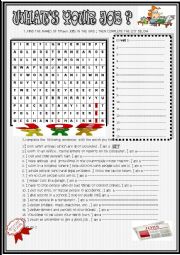 English Worksheet: Jobs: wordsearch and sentences with KEY