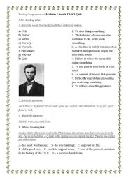 English Worksheet: Abraham Lincoln Didnt Quit                                                                                                                                                                                                                                    