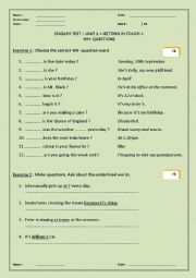 English Worksheet: Wh- questions words
