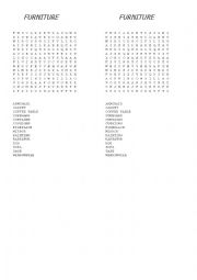 English Worksheet: Furniture wordsearch