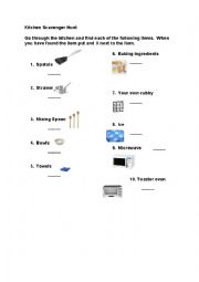 English Worksheet: Kitchen Scavenger Hunt