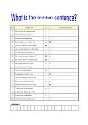 English Worksheet: hidden sentence