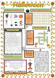 English Worksheet: Halloween (fully editable) b/w version + key