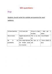 English Worksheet: wH QUESTIONS