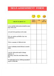 English Worksheet: self-assessment