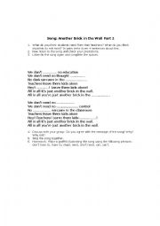 English Worksheet: Another Brick in the Wall