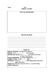 English Worksheet: Invent a planet and describe it