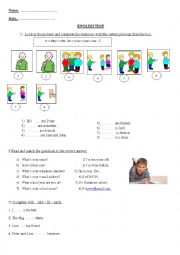 English Worksheet: Year 7 test on pronouns-personal info - verb be