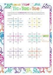 Tic Tac Toe Irregular Verbs Simple Past