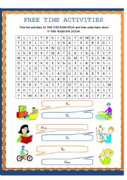 English Worksheet: FREE TIME ACTIVITIES CROSSWORD