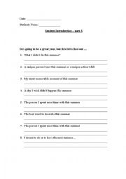 English Worksheet: Student Introduction refer to the last summer