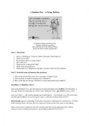 English Worksheet: Columbus Day-- A Dying Holiday