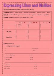 English Worksheet: Expressing likes and dislikes