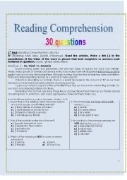 Reading Comprehension Exercises 30 questions