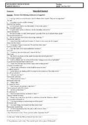 English Worksheet: reported speech 