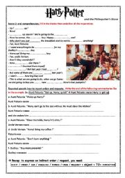 English Worksheet: Harry Potter oral comprehension and indirect speech
