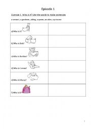 English Worksheet: Muzzy in Gondoland Part 1 Episode 1 Exercises black and white