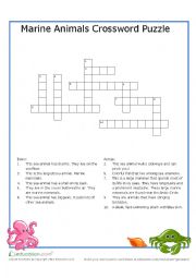 English Worksheet: Marine animals crossword