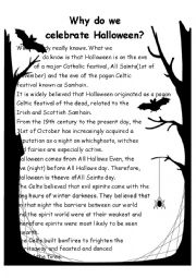 English Worksheet: The story of Halloween, dressing up and Jack O�lantern