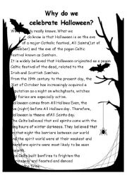 English Worksheet: The story of Halloween, dressing up and Jack Olantern