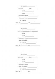 English Worksheet: I am poem