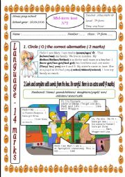 English Worksheet: mid-term test n1 7th form