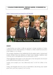 English Worksheet: Canadian Prime Minister on Residential School => Aboriginal Canadians
