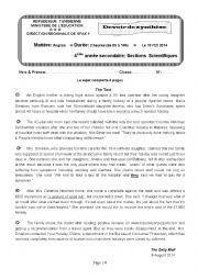 English Worksheet: End - of - term test 1 - 4th forms - Scientific branches( Tunisian Students )